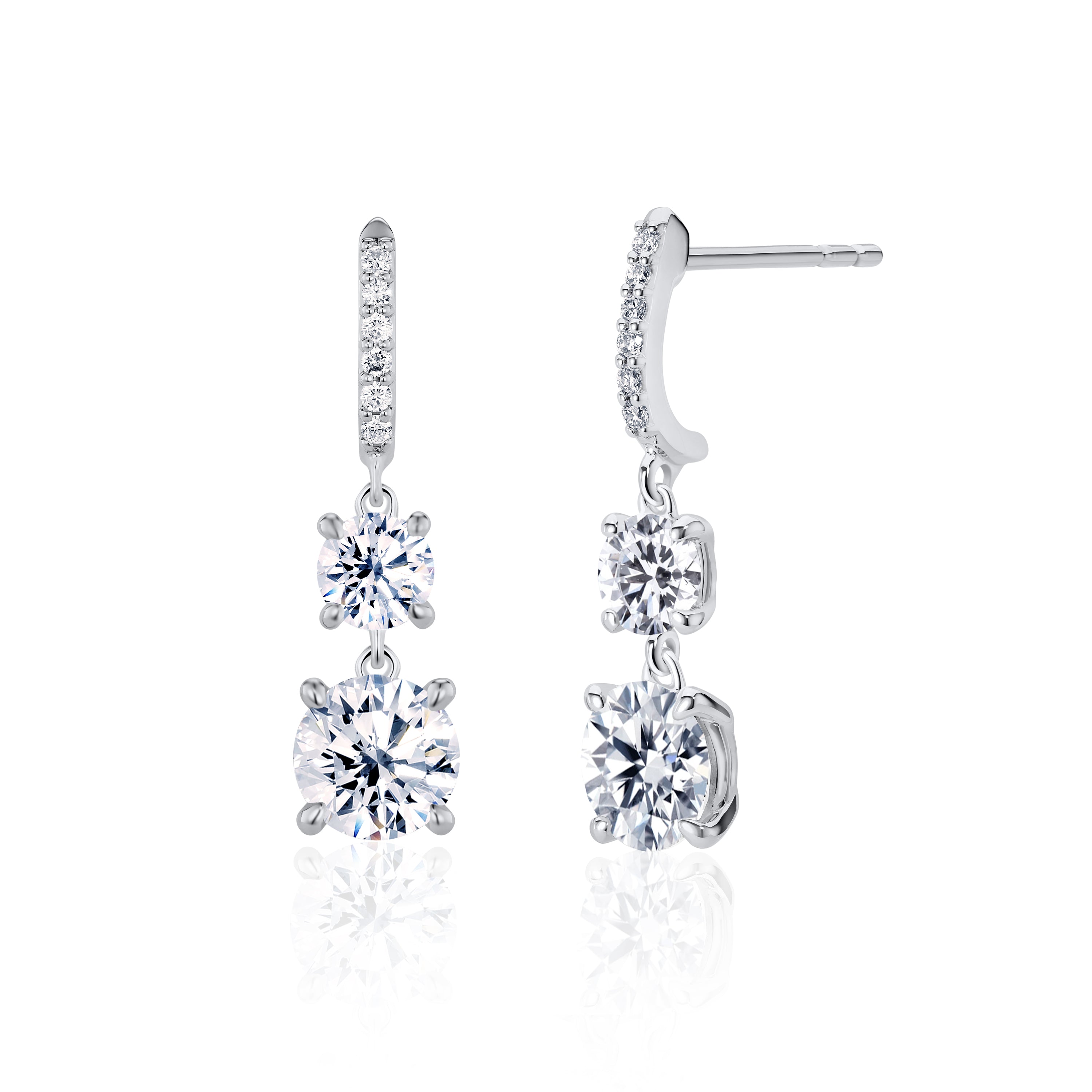 Petal Cascade Double Drop Earrings (2 ct Round Brilliant Drop Earrings)