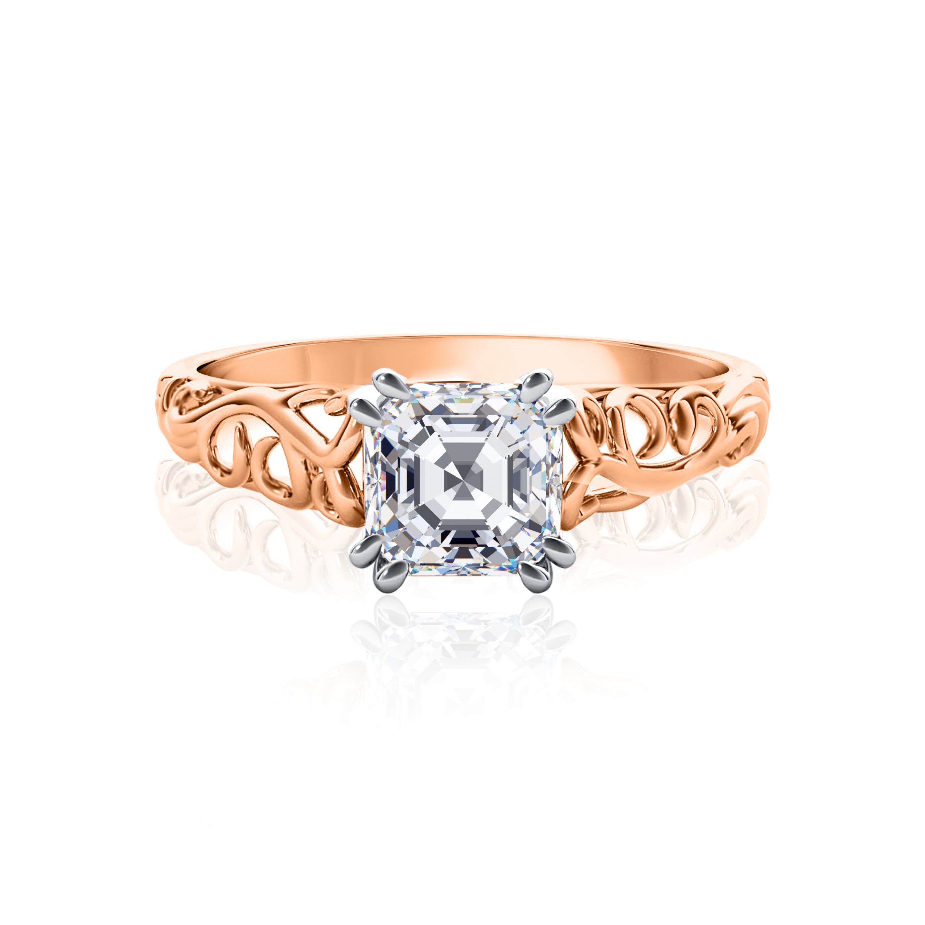 #Metal_14K Rose Gold#Prong_Standard#Shape_Asscher