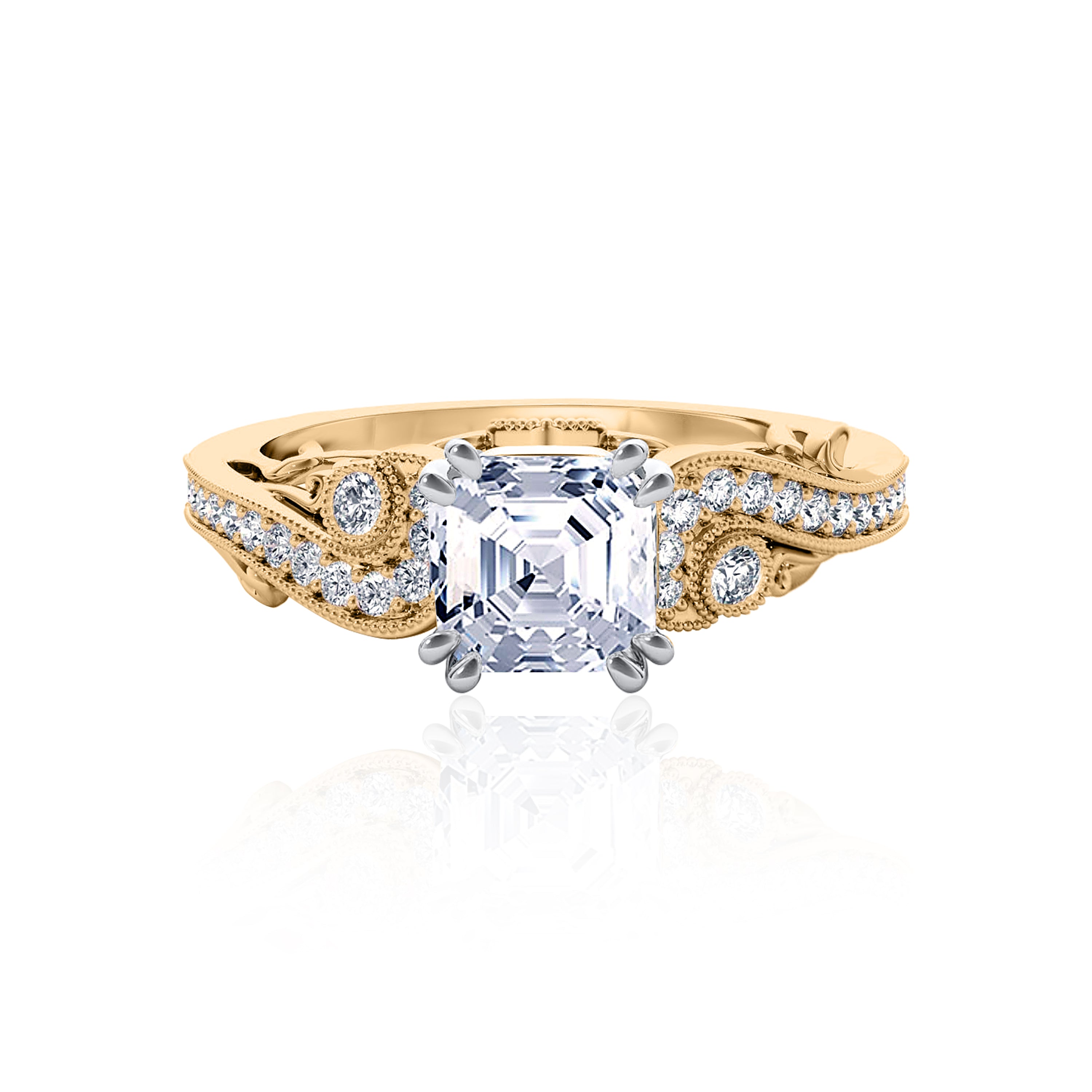 #Metal_14K Yellow Gold#Prong_Standard#Shape_Asscher#Metal_18K Yellow Gold