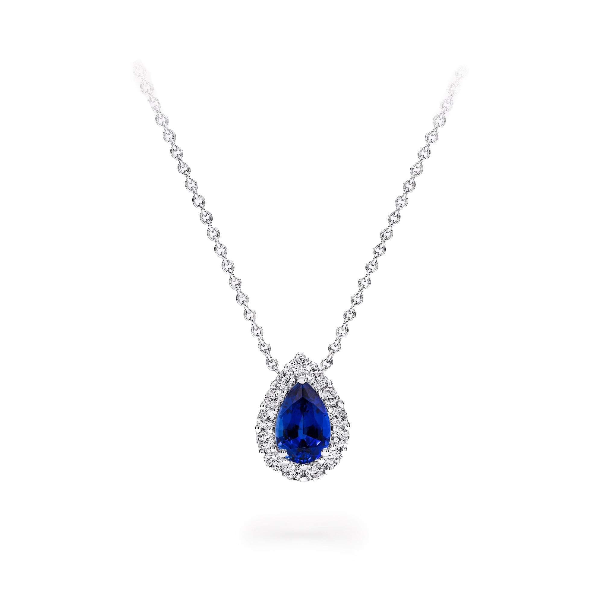 Sapphire Pear Halo Pendant